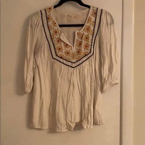 Embroidery flower boho peasant top